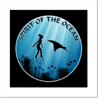 Freediver and Manta Ray Posters and Art